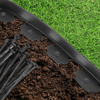 2''x100ft No-dig Black Plastic Garden Landscape Edging Kit, 120pcs Spikes incl.