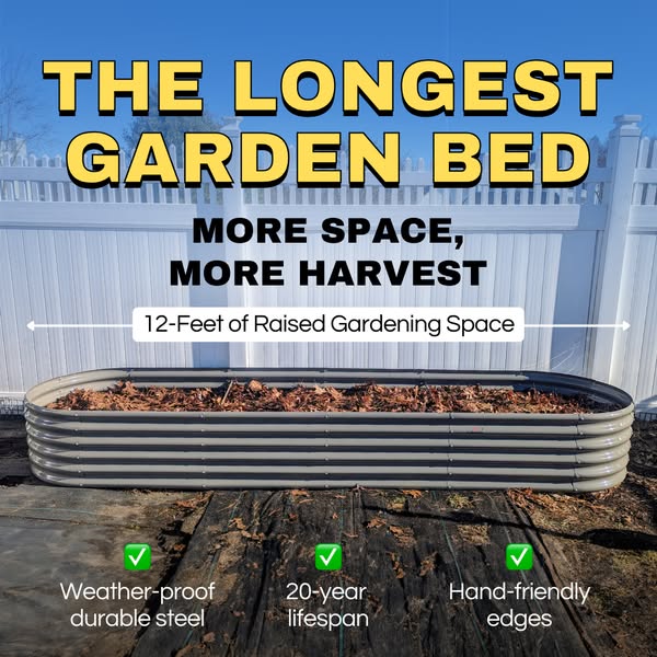 12x3x1.5ft Oval Modular Metal Raised Garden Bed Set (White/Grey)