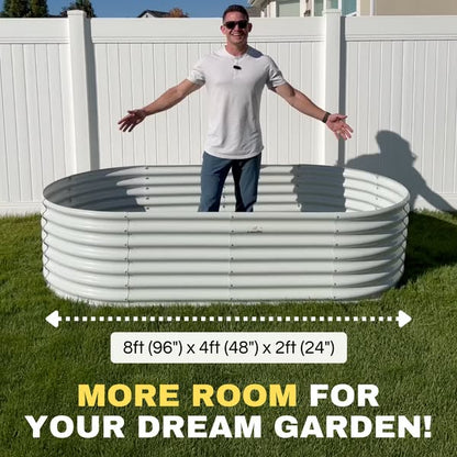 Set of 2: 8x4x2ft Oval Modular Metal Raised Garden Bed (White or Grey)