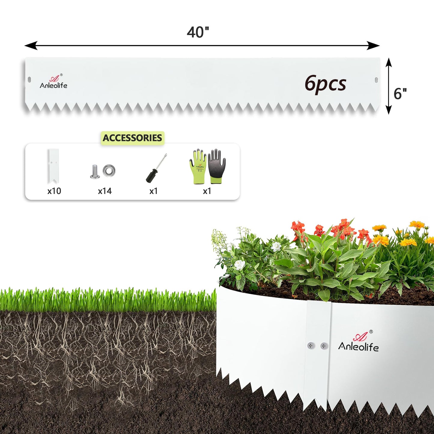 Galvanized Steel Garden Edging, 6''/ 8'' x40'', 6-Pack (20FT Total)