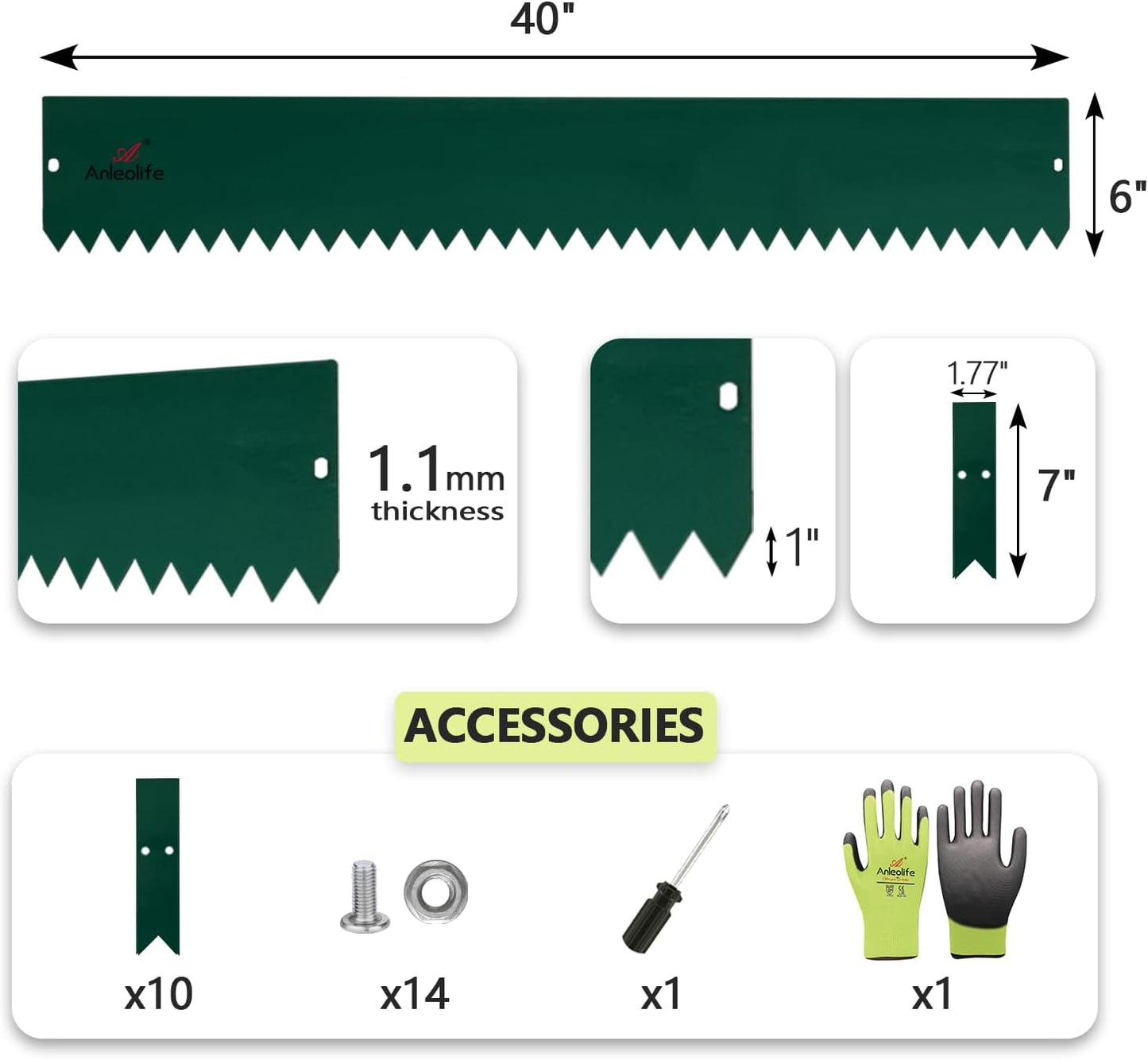 6''/ 8" Tall Galvanized Steel Garden Edging, 6-Pack (20FT Total), Eco Lawn Border - Green