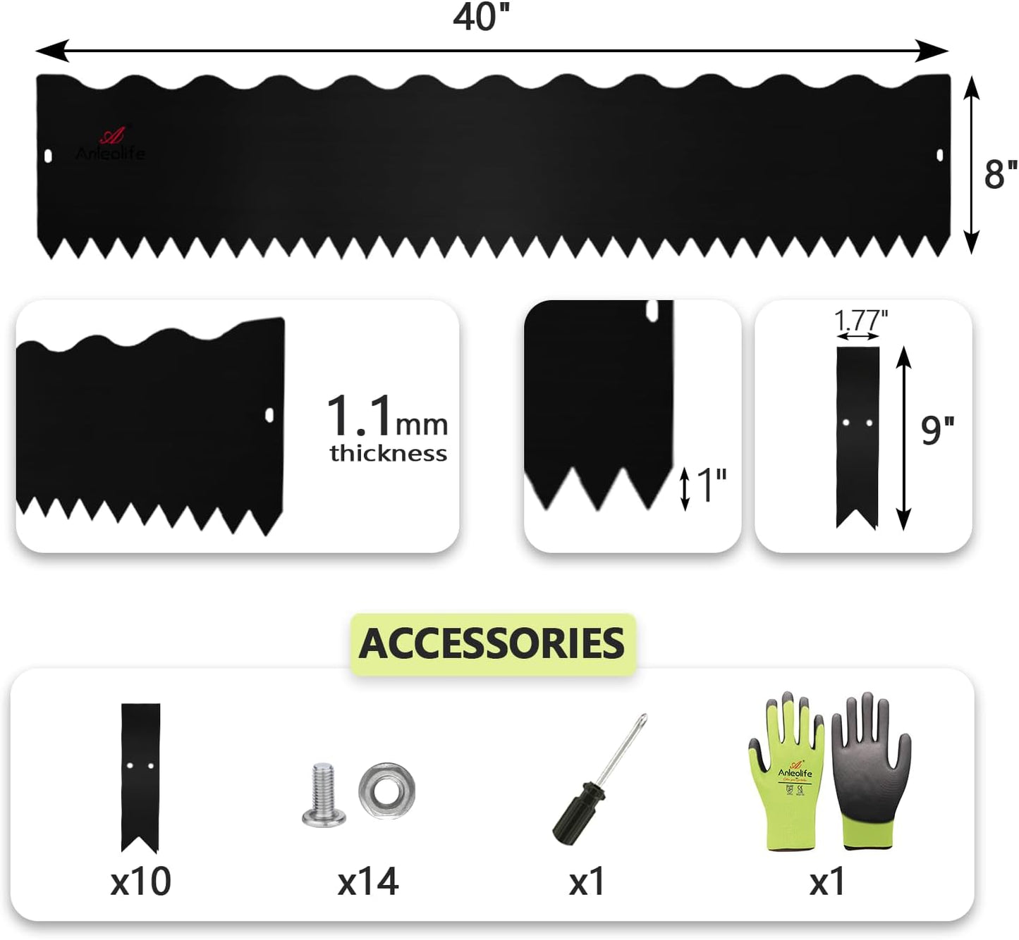 6''/ 8" x 40" Wavy Edge Galvanized Steel Garden Edging, 6-Pack (20FT Total) -Black