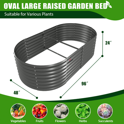 Set of 6: 8x4x2ft Oval Modular Metal Raised Garden Beds (Grey)