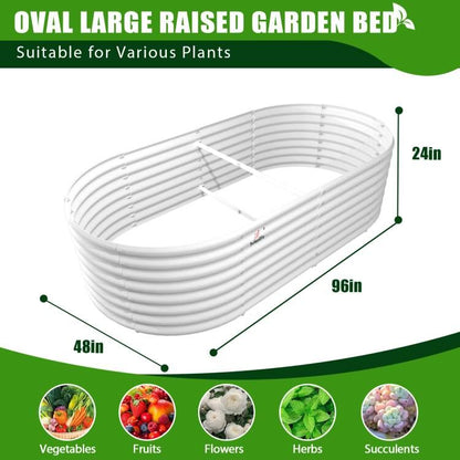 Set of 2: 8x4x2ft Oval Modular Metal Raised Garden Bed (White or Grey)