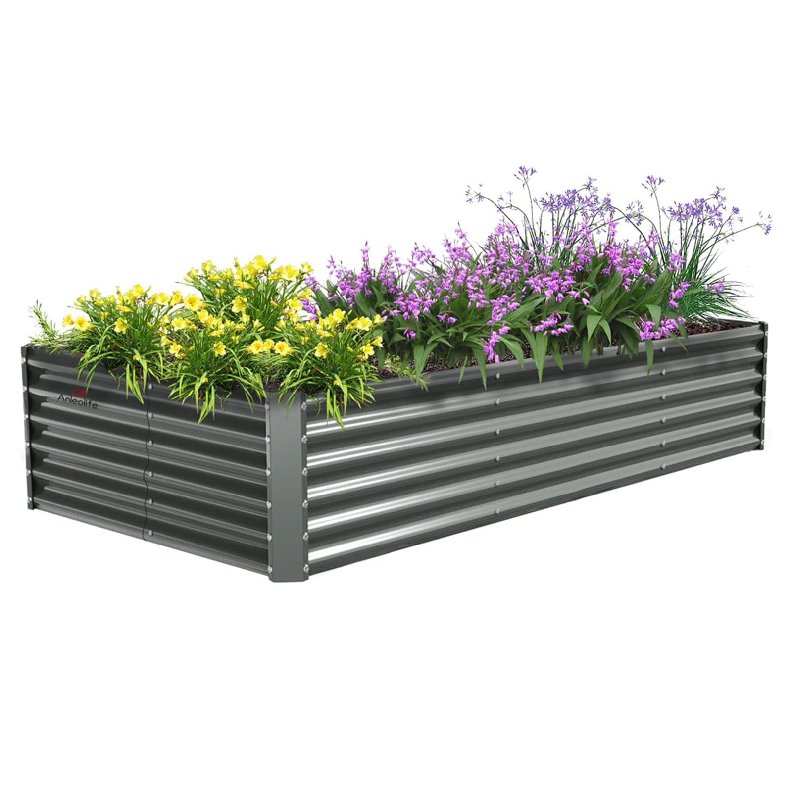 customizable rectangular raised garden bed with built-in trellises