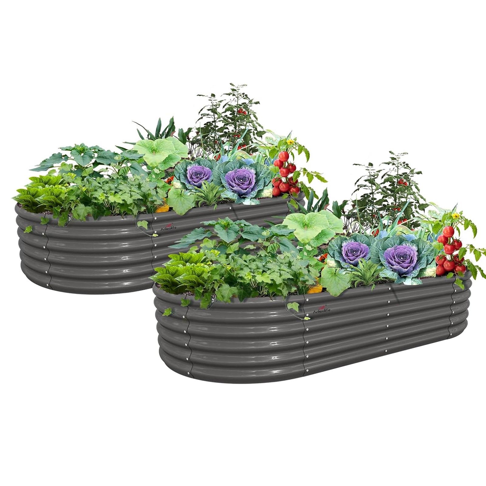 8x4x1.5ft  Oval Modular Sturdy Metal Raised Garden Bed Set (Grey)