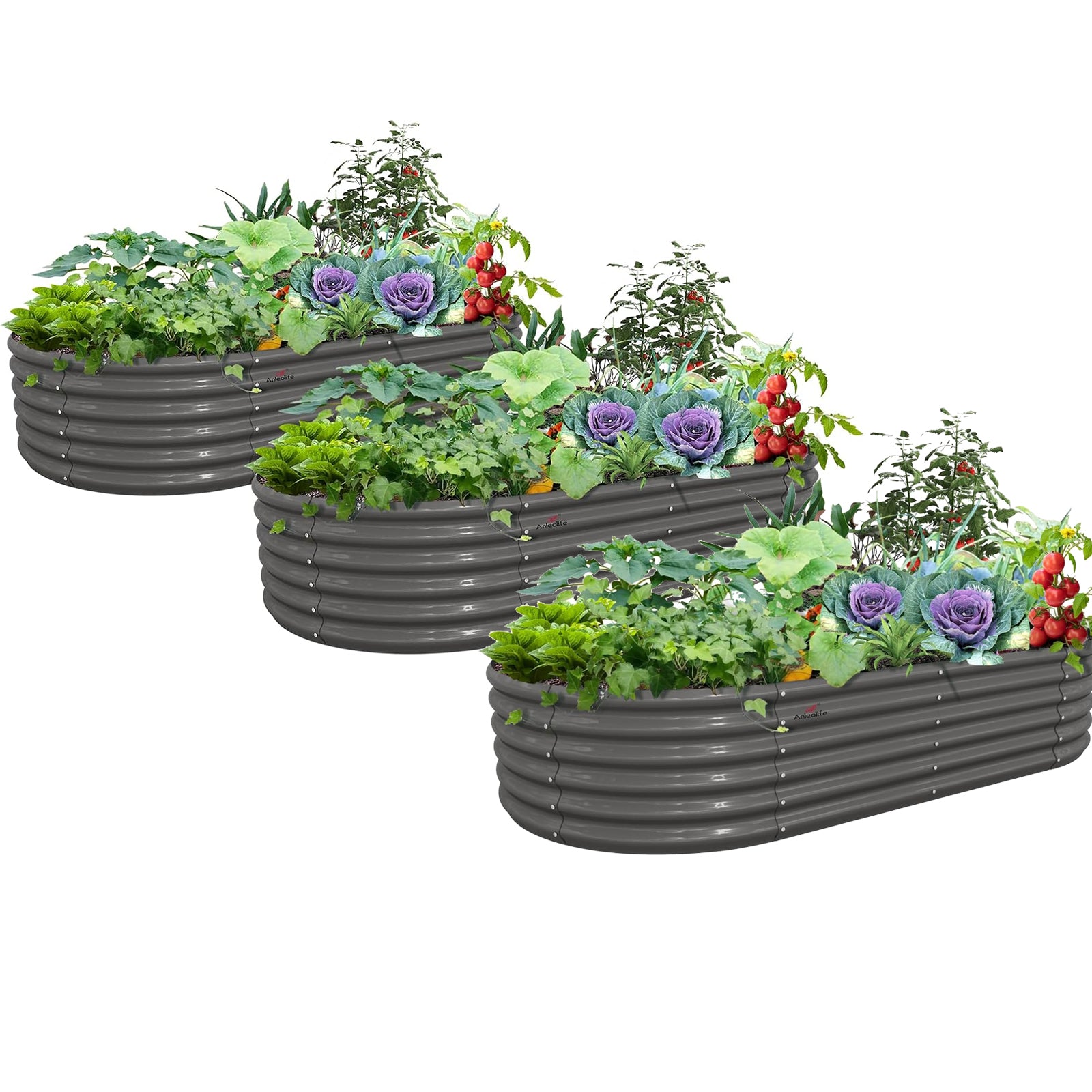 8x4x1.5ft  Oval Modular Sturdy Metal Raised Garden Bed Set (Grey)