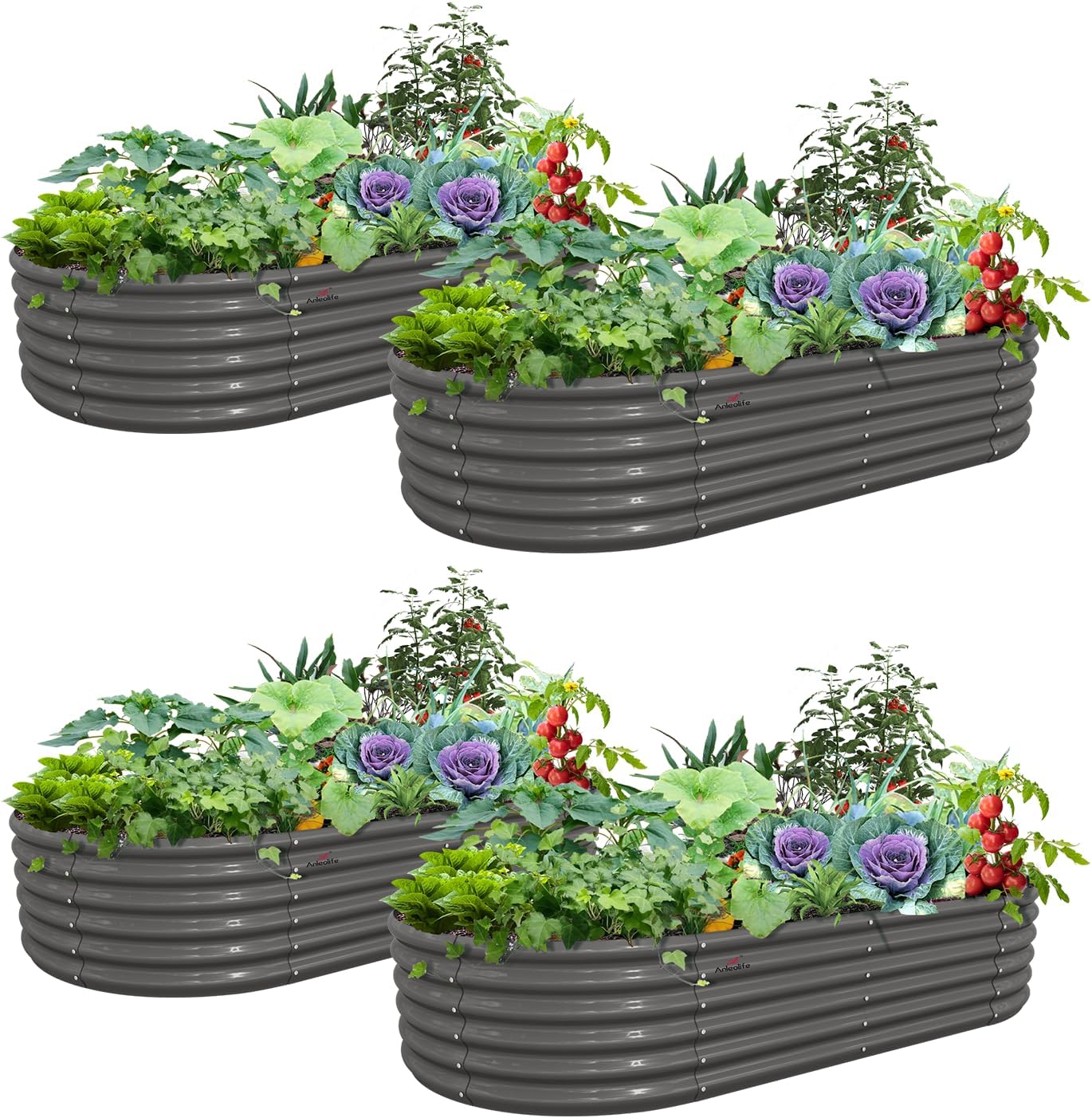 8x4x1.5ft  Oval Modular Sturdy Metal Raised Garden Bed Set (Grey)