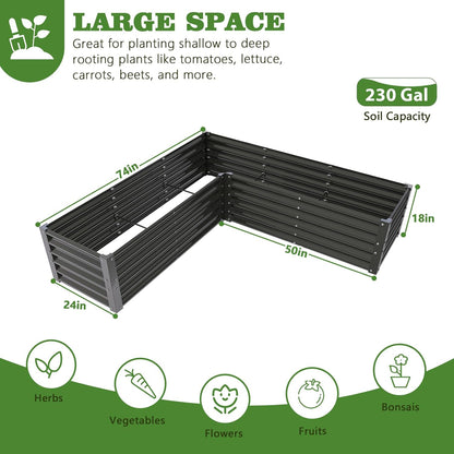 Set of 8: 74''x74''x18'' &  72'' x36'' x18'' Geometric Metal Raised Garden Bed Layout - Grey