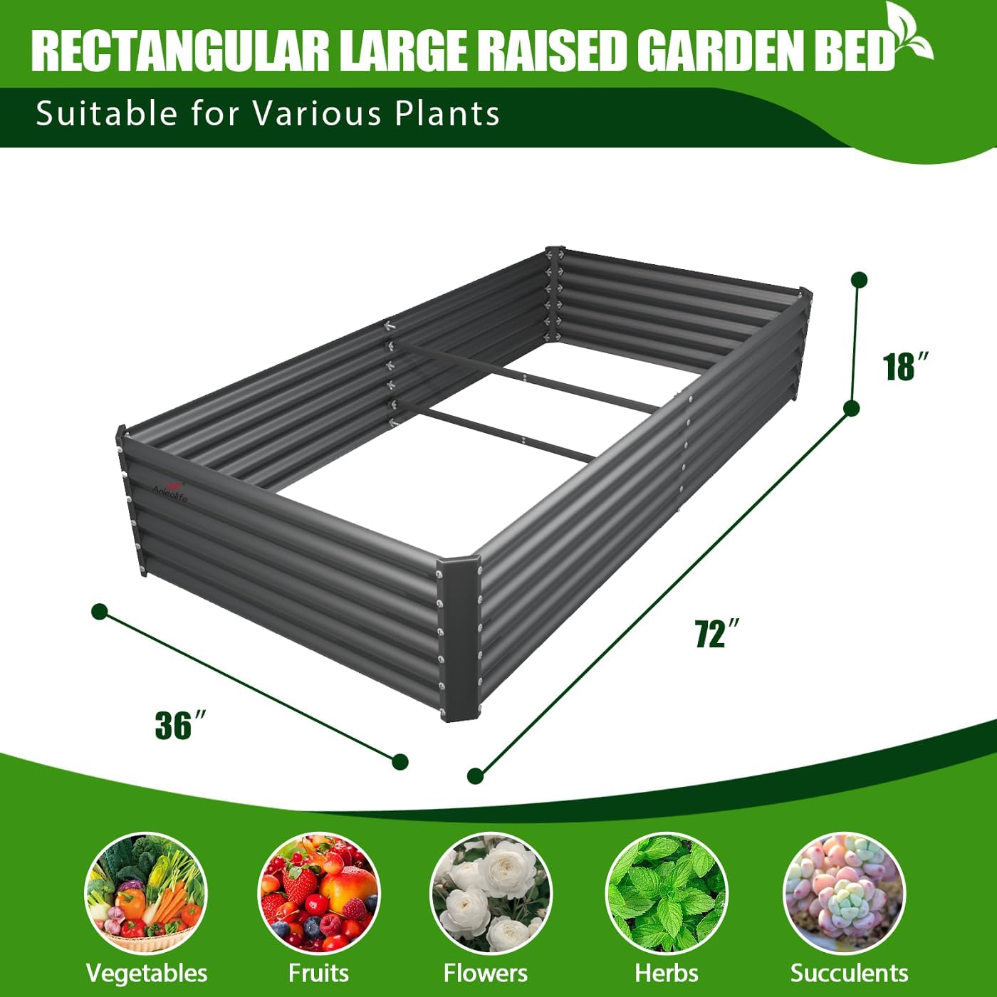 Set of 8: 74''x74''x18'' &  72'' x36'' x18'' Geometric Metal Raised Garden Bed Layout - Grey