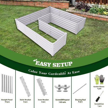 74''x74''x18'' U-shaped Galvanized Steel Raised Garden Bed - White