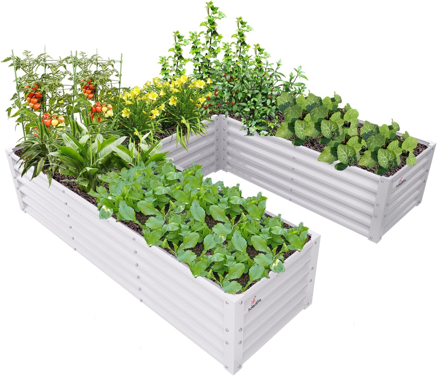 74''x74''x18'' U-shaped Galvanized Steel Raised Garden Bed - White