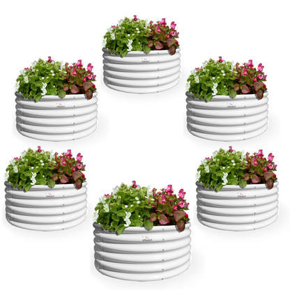 Set of 6: 48"x48"x18" Round Metal Raised Garden Beds (White/Grey)