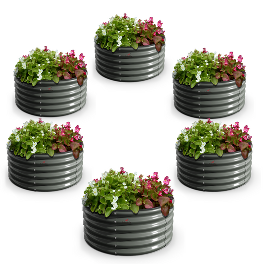 Set of 6: 48"x48"x18" Round Metal Raised Garden Beds (White/Grey)