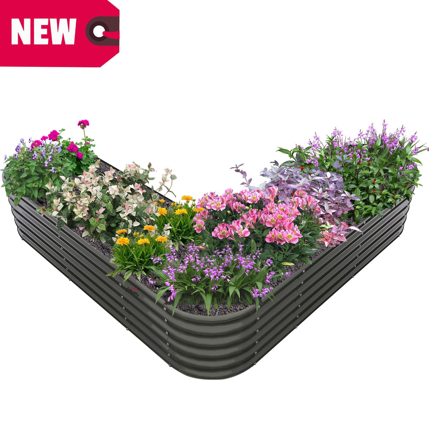 81''x81''x18'' Heart-shaped Galvanized Steel Raised Garden Bed - Grey