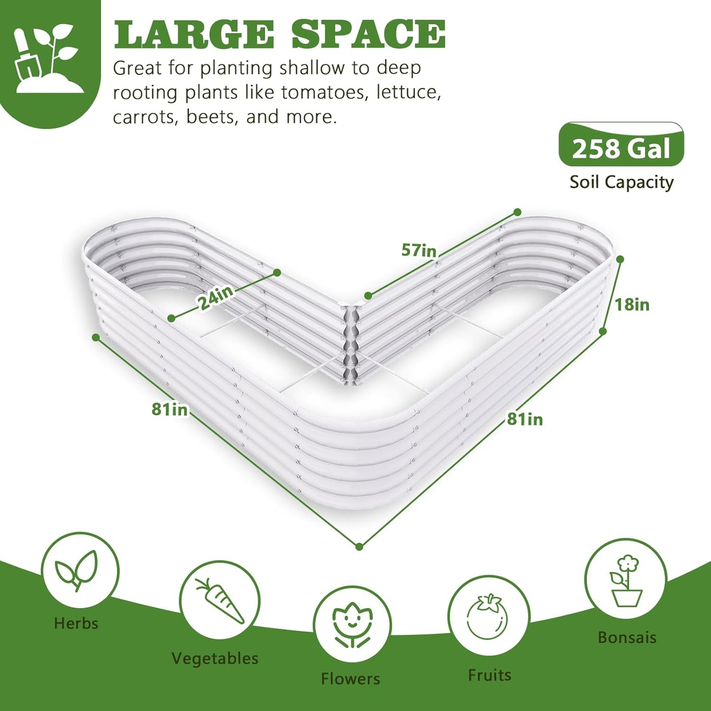 18" Tall Modular Raised Garden Bed Set, 14-Piece White Layout for Customizable Gardening