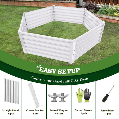 70''x60''x18'' Hexagon Galvanized Steel Raised Garden Bed - White