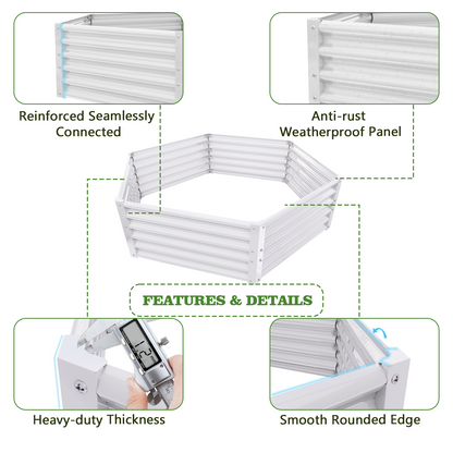 70''x60''x18'' Hexagon Galvanized Steel Raised Garden Bed - White