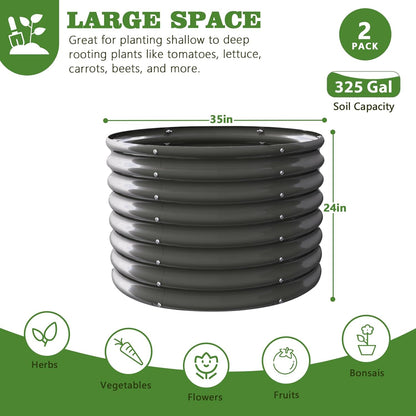 4x1.5ft / 3x2ft Round Modular Metal Raised Garden Beds Set (Grey)