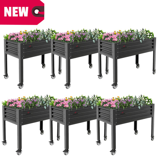 Set of 6: 48''x24''x35''Tall Elevated Garden Bed with wheels (Grey)