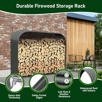 18"D x 54"W x 43"H,24 cube feet,Galvanized Steel Firewood Storage Shed Outdoor, Heavy Duty Log Holder,Anleolife