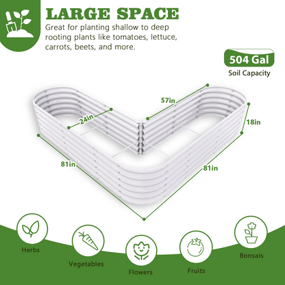 81''x81''x18'' Heart-shaped Galvanized Steel Raised Garden Bed - White