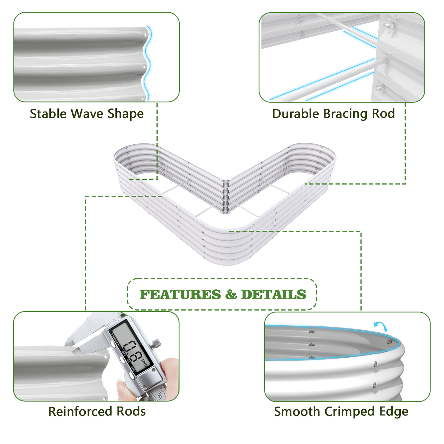 81''x81''x18'' Heart-shaped Galvanized Steel Raised Garden Bed - White