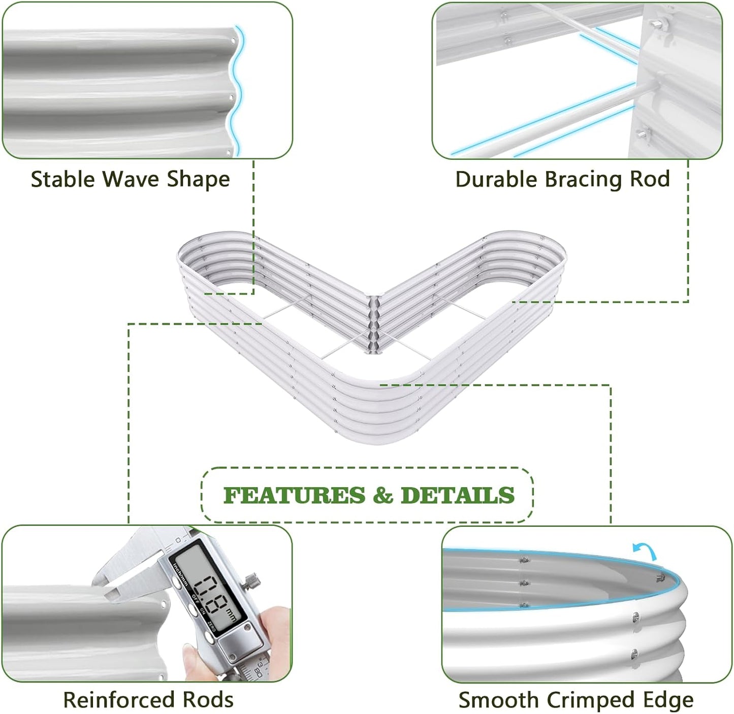 Set of 3: 144''x36''x18'' & 81''x81''x18'' Raised Garden Beds Layout（Grey/White）