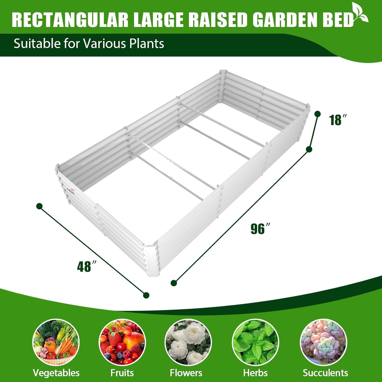 Set of 2: 8x4x1.5ft Rectangular Modular Metal Raised Garden Beds (White)
