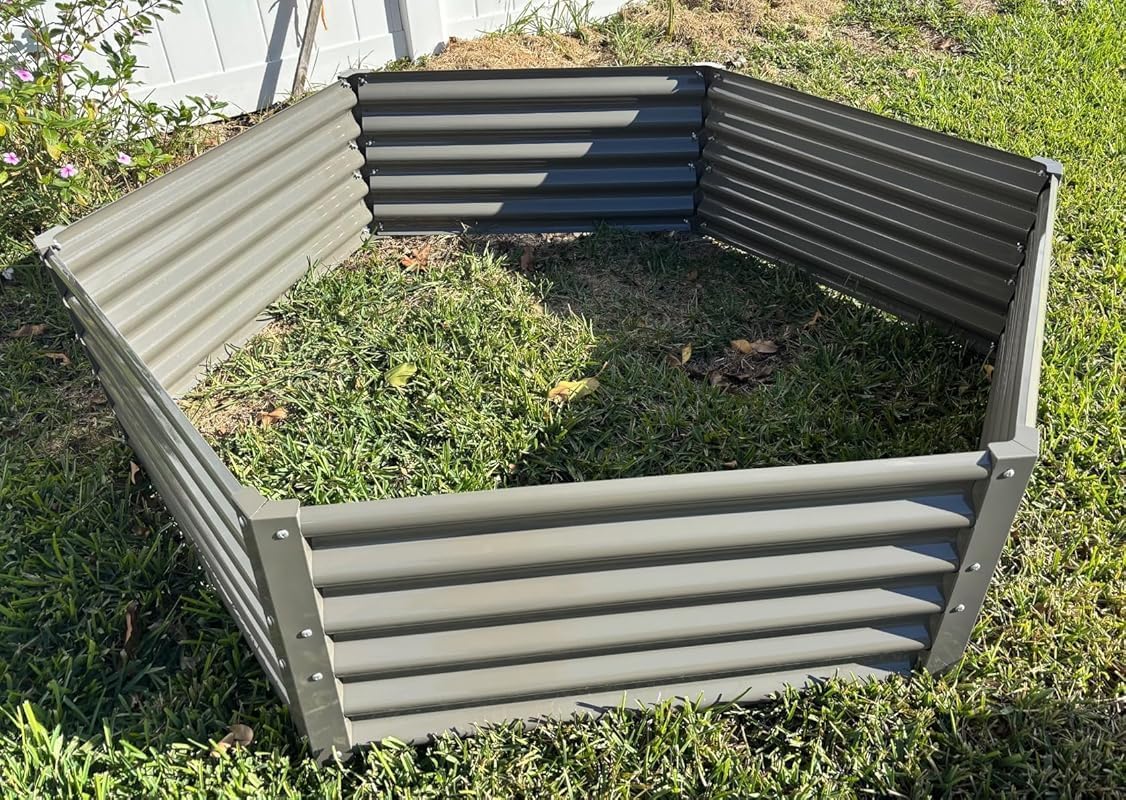 Set of 8: 70''x60''x18'' & 74''x74''x18'' Geometric Metal Raised Garden Bed Layout -Grey