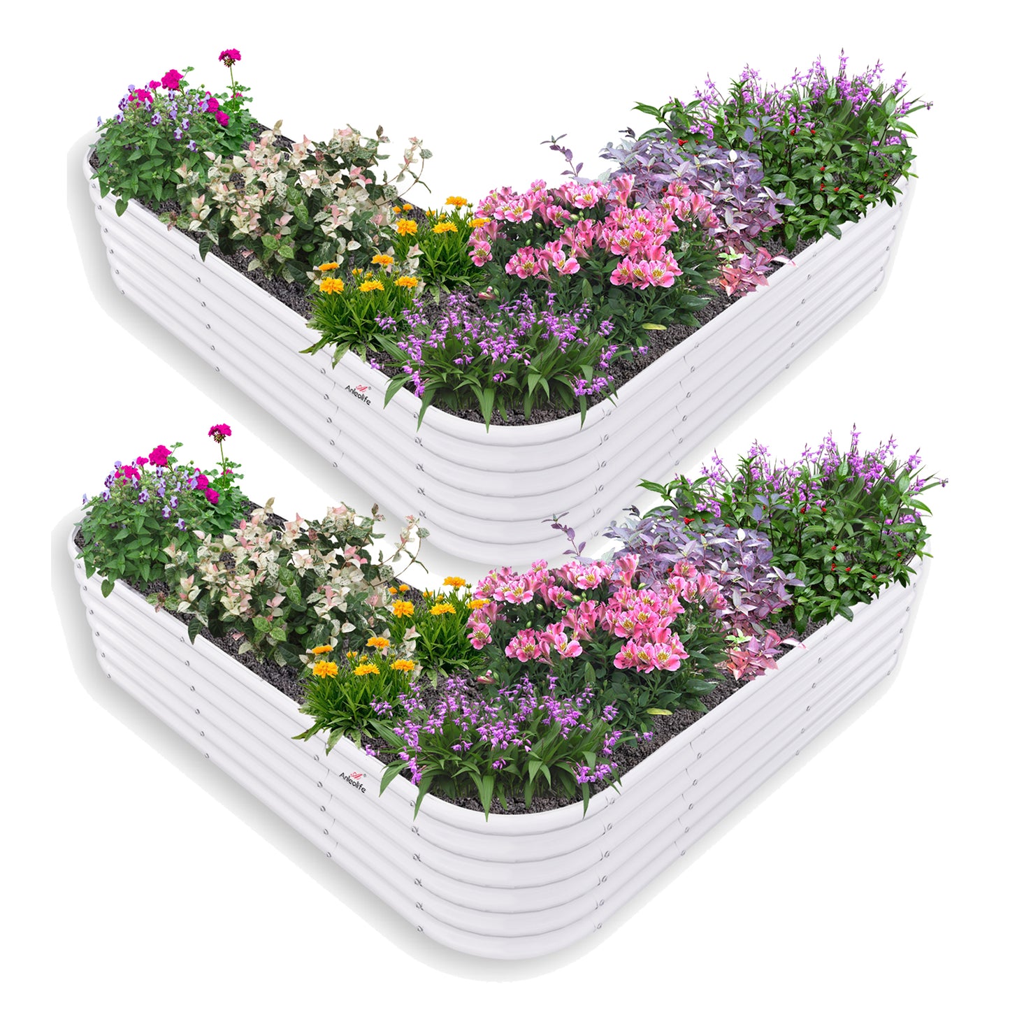 81''x81''x18'' Heart-shaped Galvanized Steel Raised Garden Bed - White